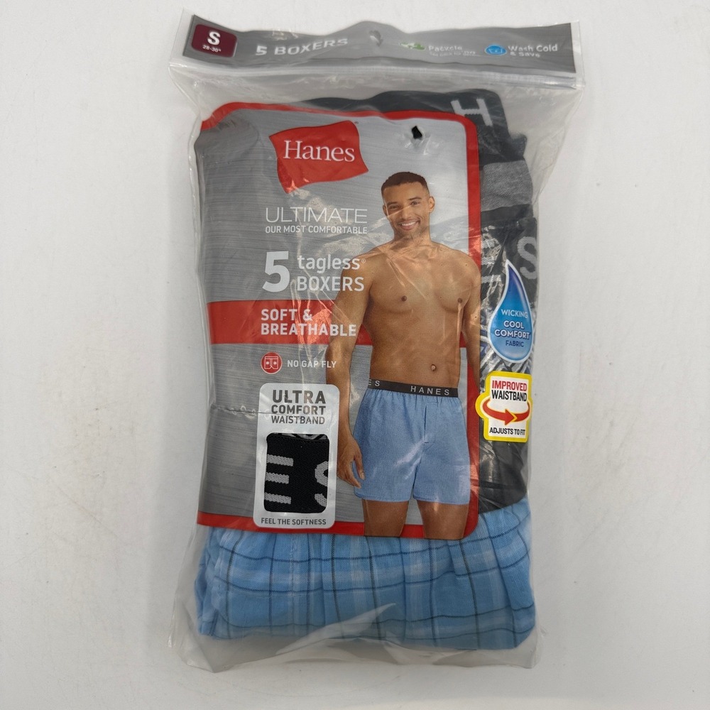 Hanes Ultimate Boxers Mens Small Multicolor 5-Pack Tagless Plaid 798BP5
